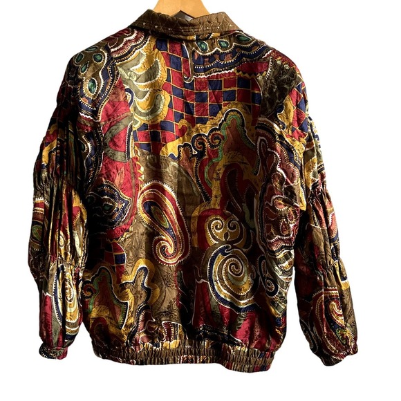 Women's Mureli Vintage Silk Print Studded Bomber Jacket Size Small - Picture 6 of 6